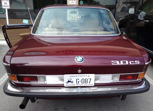 A maroon BMW 3.0CS coupe in Louisville, KY.