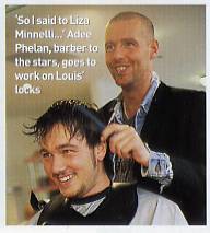 Phtot Credit:  FourFourTwo magazine, february 2003 issue, page 52-53, from the article "Back-comb it like Beckham..." by Louis Massarella.  Photo is of Adee Phelan trimming Massarella's hair.