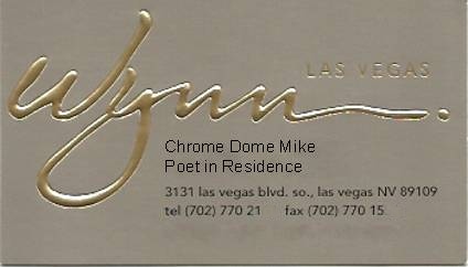 A ficticious business card for the make believe position of poet in residence from The Wynn Resort Hotel and Casino in Las Vegas, Nevada