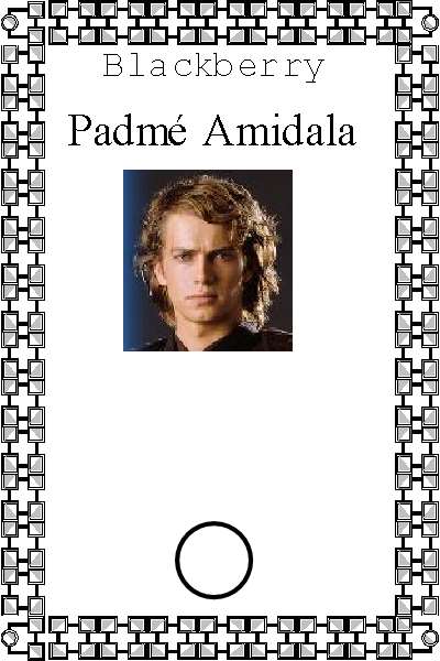 From the Star Wars world, a photo of the cell phone of jedi master Anakin Skywalker, who was sharing the cell phone plan of Padme Amidala, before becoming Darth Vadar.