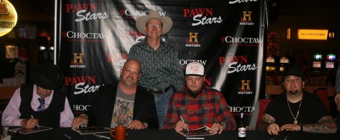 Here I am posing with the world's most famous pawn brokers, the Pawn Stars boys at Gilley's Club at the Choctaw Casino in Durant, OK.  Country music star Chris Rivers and his band performed after the Pawn Stars event.