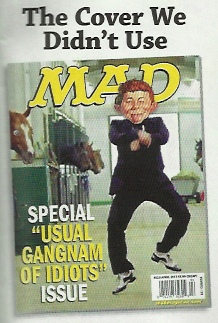 Mad Magazine cover featuring Alfred E. Newman going the Gangnam Style dance my famous my the Korean artist Psy.