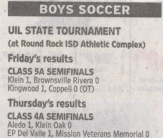 Texas Boys High School Soccer Semifinals for April 2005.