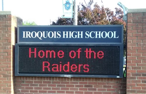 Here's a photo of the sign which is on Taylor Blvd, in front of Iroquois High School of Louisville, Kentucky.