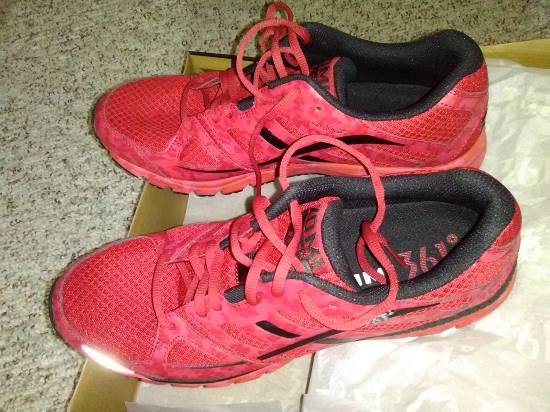 Pic of my pair of 361 brand Zoni Camo running shoes in Chili Pepper Red and Black, which I bought at Dan's City Pawn Shop in Louisville, Kentucky.