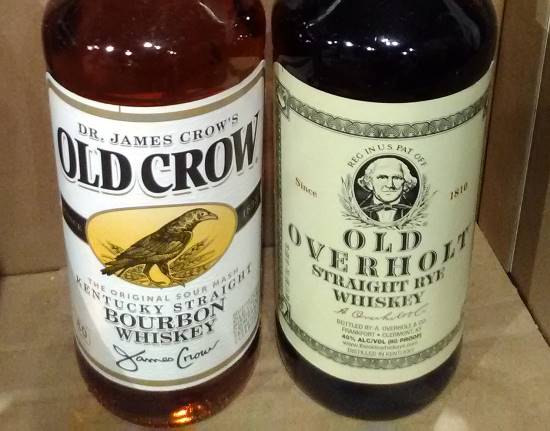 Pic of Old Crow Bourbon Whiskey and Old Overholt Rye Whiskey.