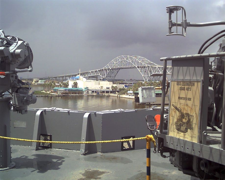 The bridge across Corpus Christi Bay, as seen from the Air Craft Carrier USS Lexington