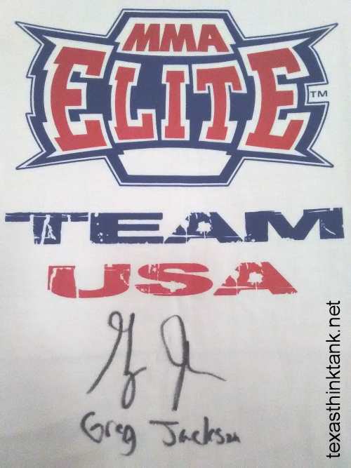 A pic of my MMA Elite Team USA t-shirt which was autographed by MMA fighting coach Greg Jackson of Albuquerque, NM.
