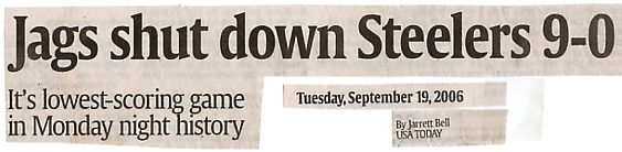 Image Credit:  USA Today, September 19,2006, page 1C, from an article by Jarrett Bell.  Of note, current NFL champion Pittsburg's quarterback was playing with the flu and a fever.