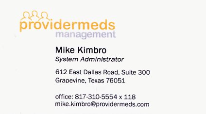 My business card from Providermeds Management of Grapevine, TX.