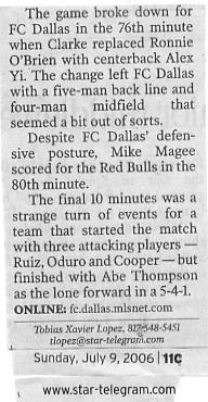 Image Credit:  The Fort Worth Star-Telegram, Sunday July 9, 2006, page 13C, from an article entitled "Finally, a goal; then another; and a win" by Tobias Xavier Lopez
