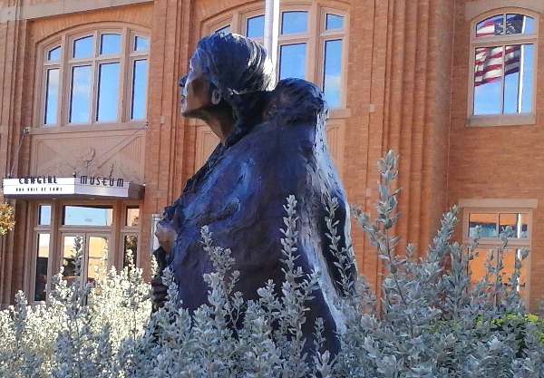 Photo of a statue of Sacagawea of the Shoshone Native American Indian Tribe on display at the National Cowgirl Museum in Fort Worth, Texas.