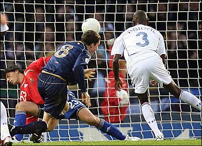 Photo Credit:  BBC Soccer Site, 'And the home side's endeavour pays off when Gary Caldwell turns in Paul Hartley's corner to put Scotland ahead"