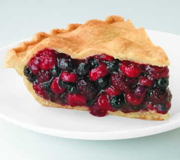 A Picture of a slice of wonderful wild berry pie made of blueberry, blackberry, raspberry, and cranberry, all fruits which are rich in anti-oxidants.