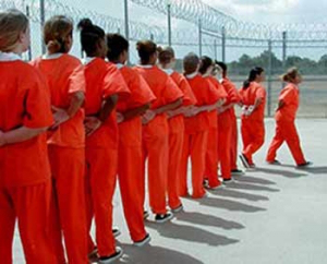 The classic orange jump suit worn my many women in jail and prison these days.