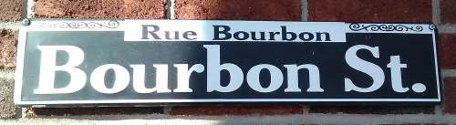 A sign for Bourbon Street in New Orleans, Louisiana.