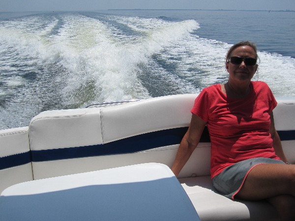 Barbara Maxwell of Destin, Florida enjoying a boat ride along the intercoastal waterway.