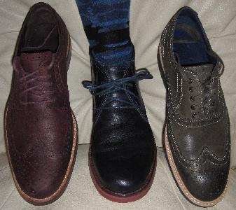 The Cole Haans in my closet in 2014...Morris Wingtip Oxford in Olive Green, Chukka Boot in Navy Blue, and Jayhawker Wingtip Oxford II in Cordovan.