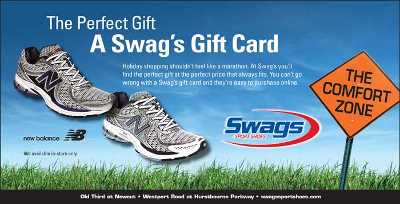 A Holiday Season ad by Swag Sports Shoes of Louisville, KY.  Owned by Erwin 'Swag' Hartel, running coach and organizer for the Iroquois Hill Runners.