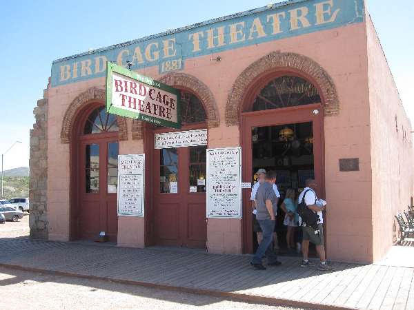 Here's the Bird Cage Theater in Tombstone, Arizona at 535 E. Allen Street.  Formerly a brothel and gambling hall, it's said to be haunted.