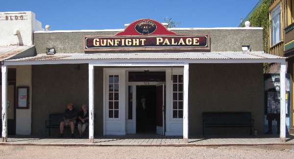 Photo of Tombstone's Gunfight Palace which hosts gunfight reenactments at 524 Allen Street.