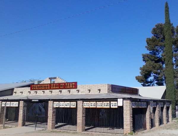 Photo of the Gunfighter Hall of Fame on Allen Street in Tombstone, AZ, a museum which celebrates those in the Old West who lived and died by their handguns, usually a revolver.
