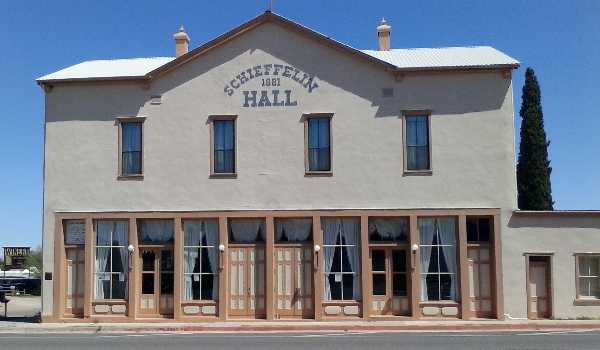Photo of Schieffelin Hall on Fremont Street in Tombstone, Arizona, built in 1881.