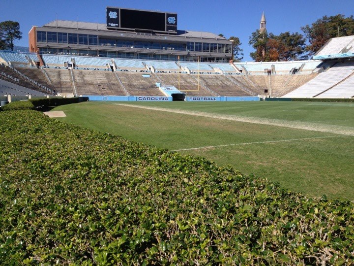 A hedge level view of UNC's Kenan Memorial Stadium in Chapel Hill, North Carolina, photo by Ryan Kantor. 