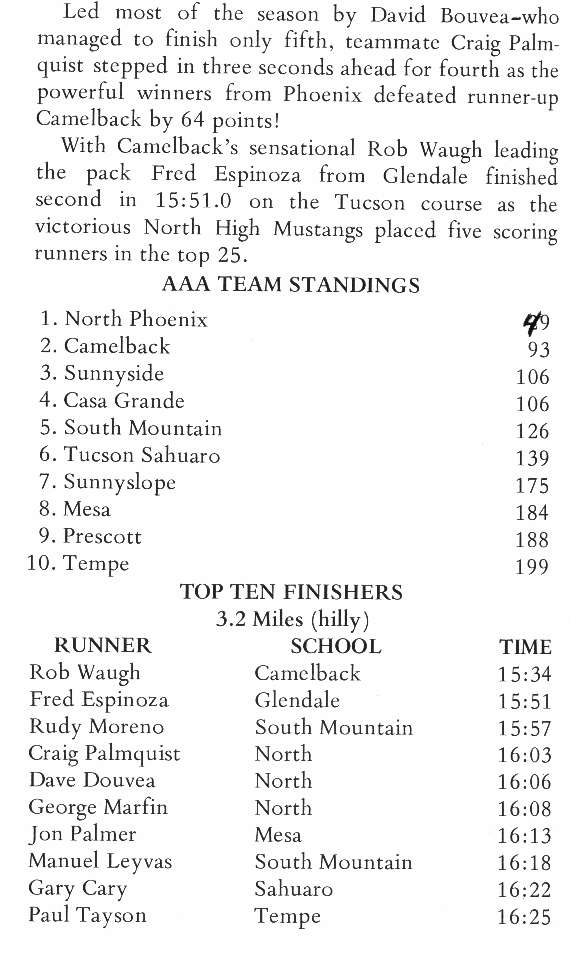 Results of the Arizona State High School Cross Country Championship Meet of 1971.