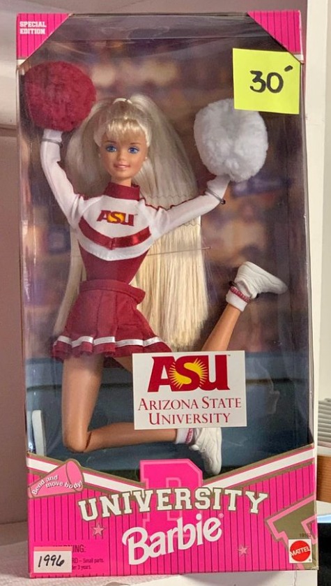 Brand new Barbie doll, celebrating ASU cheerleaders and Arizona State University Cheerleading.