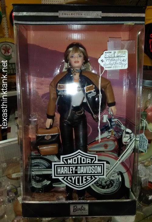 Here's a tan and black leather clad Barbie Doll package which celebrates the Harley-Davidson Motorcycle Company of Milwaukee, WI.
