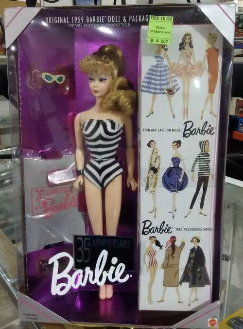 Pic of the original 1959 Barbie Doll reissue for the 35th Anniversary, taken at the Exit 76 Antique Mall in Edinburgh, Indiana.