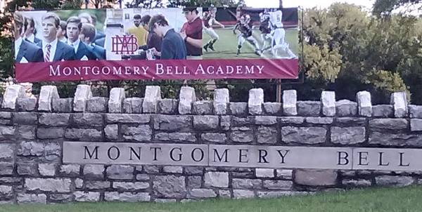 The signage at the entrance of prestigious private boy's high school known as Montgomery Bell Academy on Harding Pike in Nashville, Tennessee.