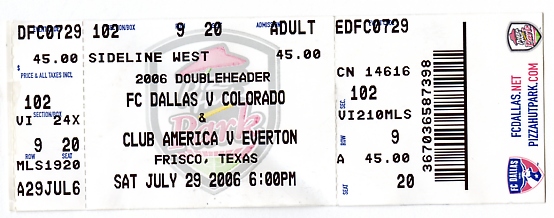 Ticket from a soccer match at Frisco's Pizza Hut Park, the FC Dallas v. Colorado match ended in regulation at 1-1, and then PK's gave us closure.