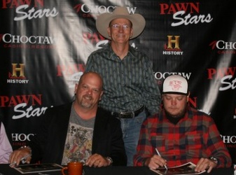 Chrome Dome Mike with Pawn Stars Rick Harrison and Corey Harrison at the Choctaw Casino Resort in Durant, OK. 