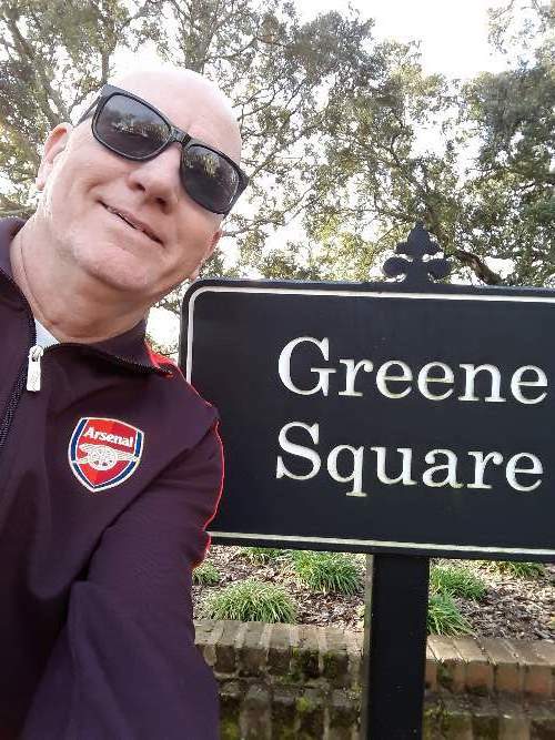 The author at Greene Square in Savannah, Georgia.