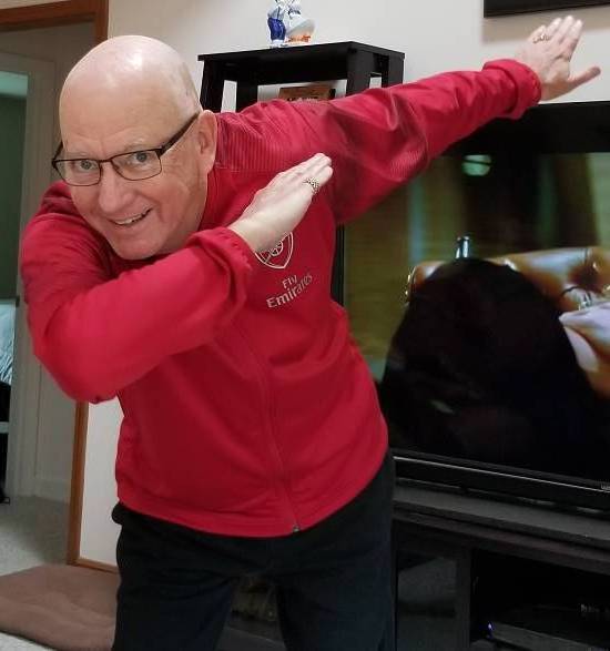 A pic of Chrome Dome Mike in the classic dabbing position which was made popluar by NFL football player Cam Newton, the photographer is Eric Hahnert of Louisville, Kentucky.