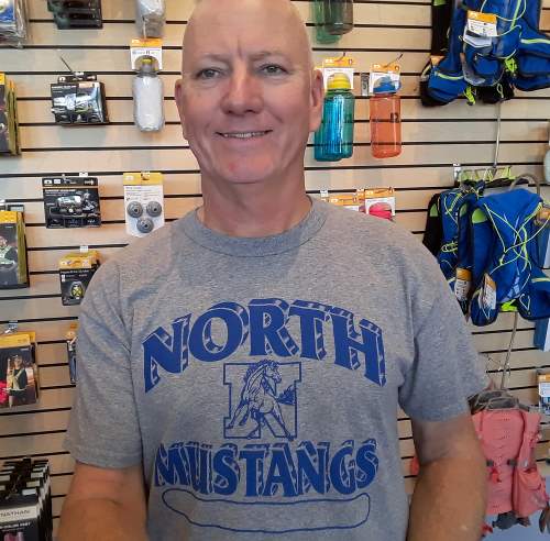 It's Chrome Dome Mike proudly rocking his North High T-Shirt , representing the #1 Mustangs in the Phoenix area, also called the Valley of the Sun.