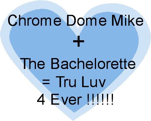 Designed by the author, here's old school sign proclaiming that Chrome Dome Mike and The Bachelorette equals true love for ever.