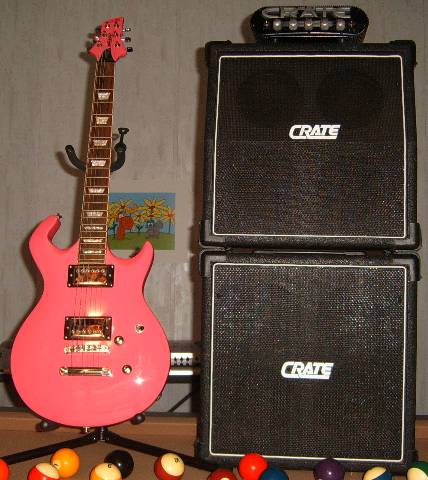 Switch Drive Wildfire X2 Electric Guitar with Crate Powerblock Amp Head and Crate Mini-Fulll-Stack.