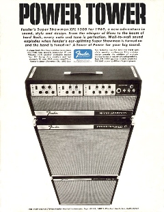 Ad piece of the Fender Super Showman Amp Head with 2 4x12 cabinets which together form mightyThe Power Tower.