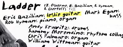 Pic of a portion of the musicians credits for the album Relish by Joan Osborne, featuring the song Ladder, including Eric Bazilian, Bassist Mark Egan, Rob Hyman, Andy Kravitz, Sammy Merendino, and William Wittman.