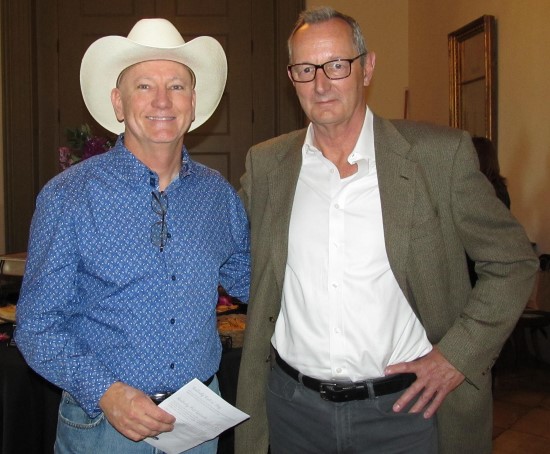 Chrome Dome Mike Kimbro posing with Frederick Smock of Bellarmine University at the reception in Frankfurt, Kentucky on Kentucky Writers' Day 2017.