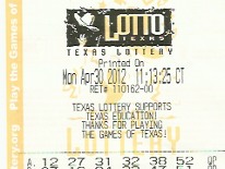 Here's a loosing lottery ticket from 2015 from the Texas Lotto.