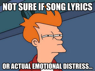 A meme about song lyrics using a character from the Futurama cartoon series.
