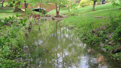 Owl Creek of eastern Jefferson County in Kentuckyk, including the bridge on Hobbs Station Road, taken in the summer of 2017, from the home of Paula Hahnert.