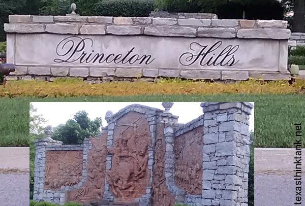 The entrance to Princeton Hills neighborhood in Brentwood, Tennessee, featuring a cool depiction of a Civil War battle.