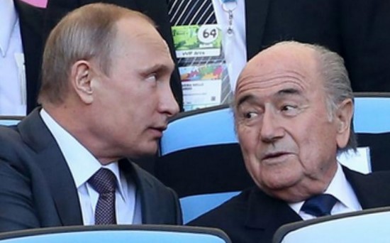 Photo of Vlad Putin of Russia and Sepp Blatter of FIFA.