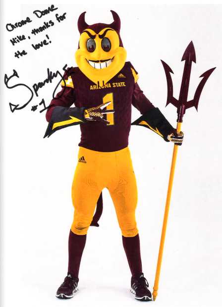 Yaa-hoo! Thanks to the good folks at Arizona State University for this autographed photo of the ASU mascot Sparky.