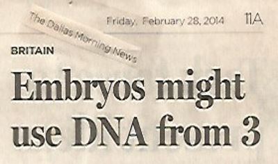 Headline of a Dallas Morning News article about DNA research which was written by Maria Cheng of The Associated Press.